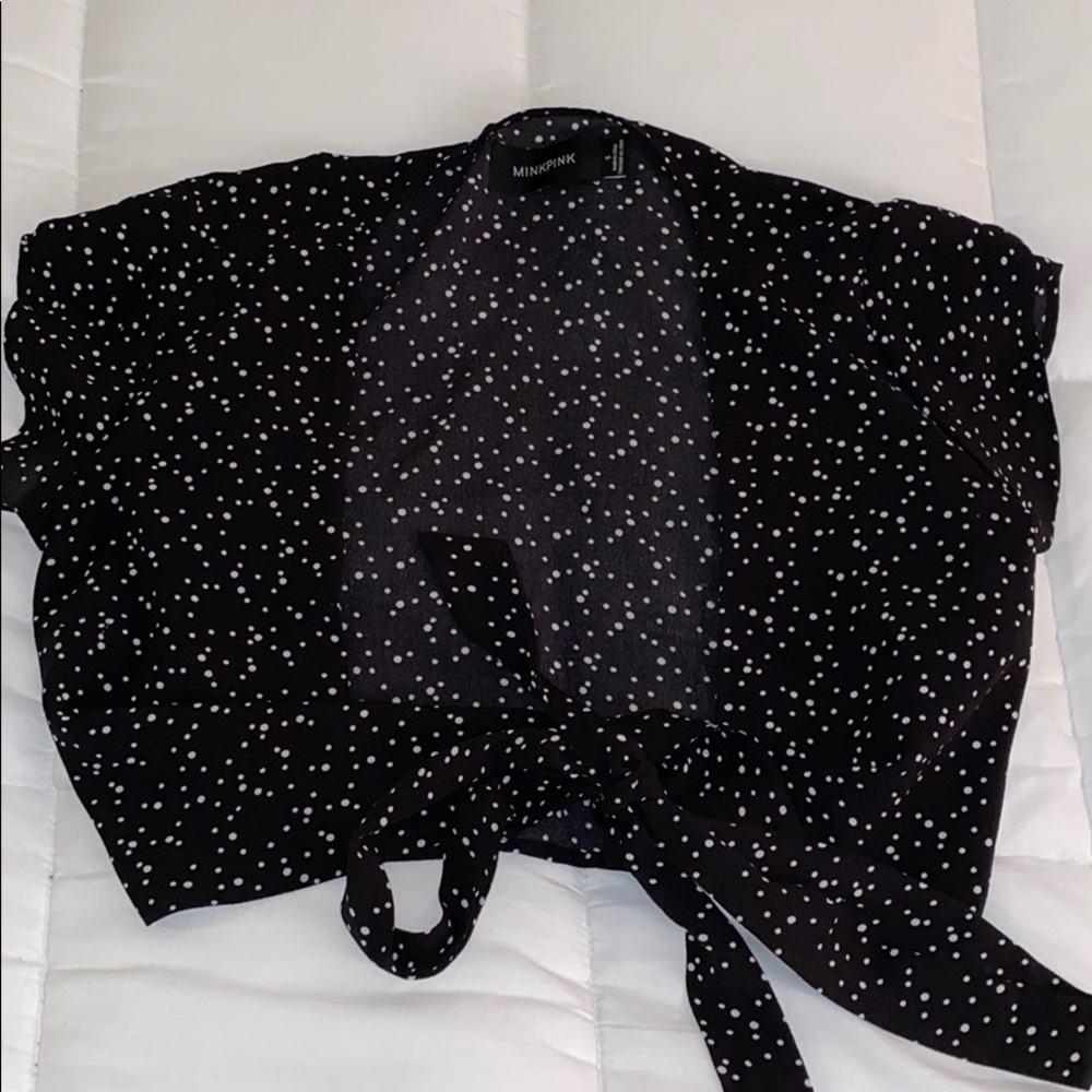 MinkPink Black Tie Cropped Shirt
